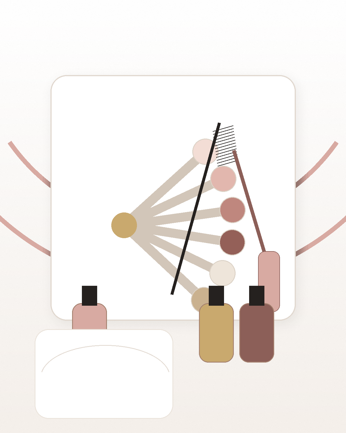 Clean nail and brow product detail placeholder on a white beauty studio surface